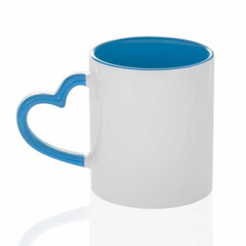Кружка с ручкой в форме сердца голубая