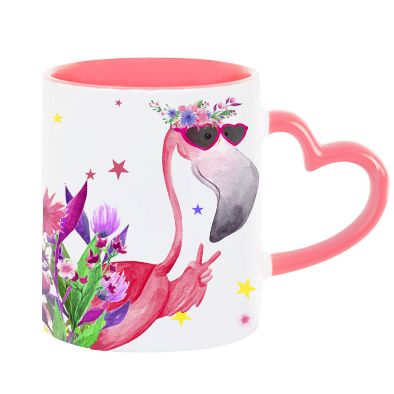Кружка с ручкой в форме сердца розовая
